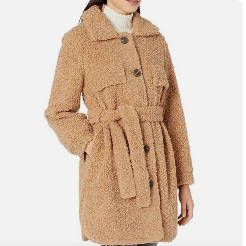 BLANKNYC Toffee Faux Shearling Belted Coat